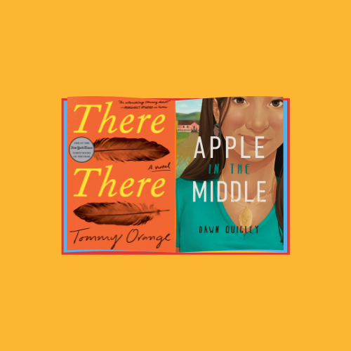 Book covers of "There, There" by T. Orange and "Apple in the Middle" by D. Quigley