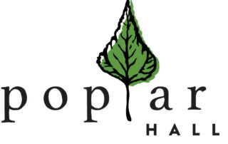 Logo for Poplar Hall with illustration of a green leaf.